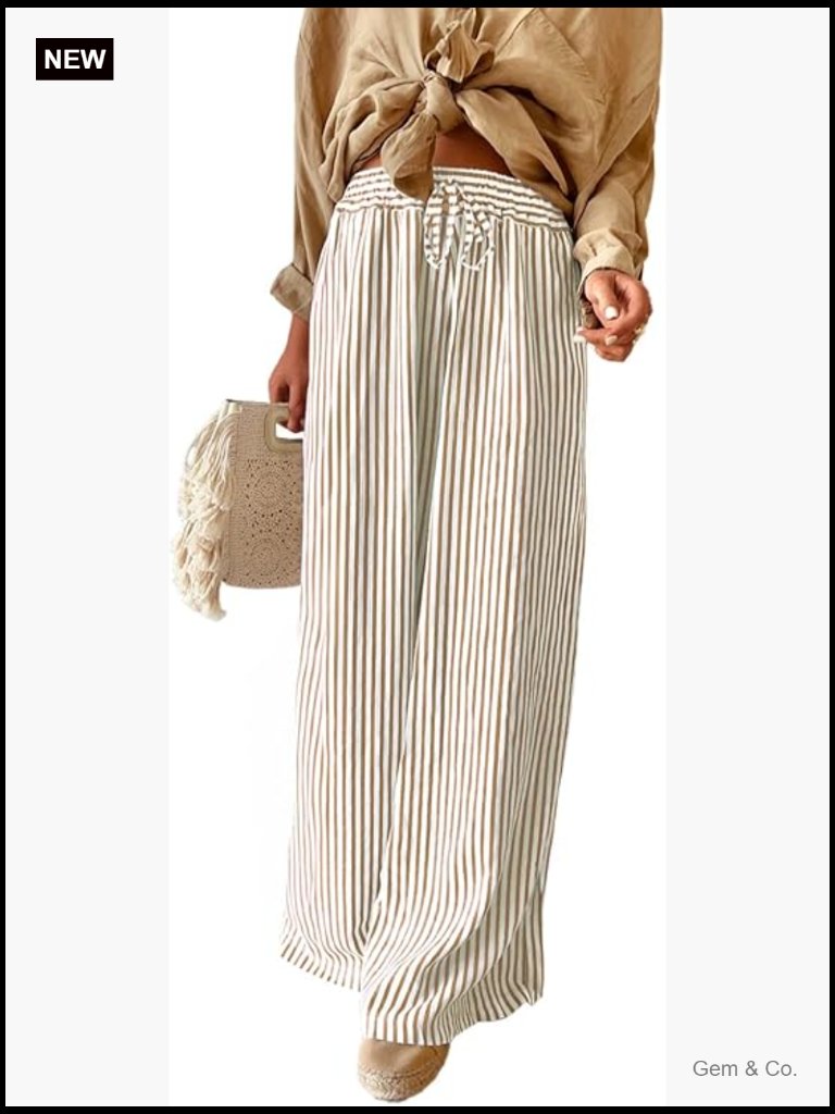 Women's Striped Wide Leg Pants With Pockets S-Xxl
